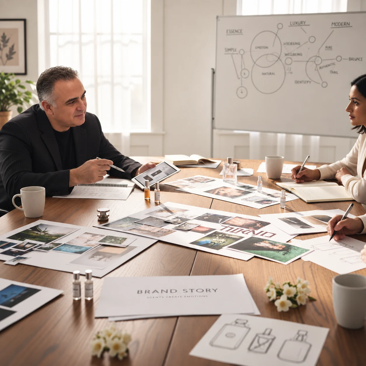 A creative team planning a fragrance brand
